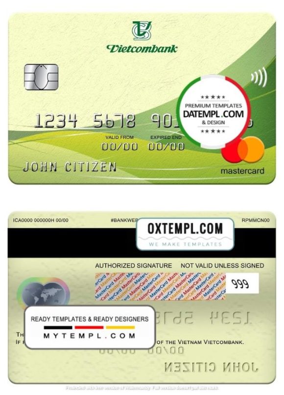 editable template, Vietnam Vietcombank mastercard, fully editable template in PSD format