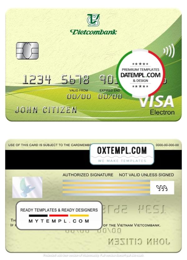 editable template, Vietnam Vietcombank visa electron card, fully editable template in PSD format