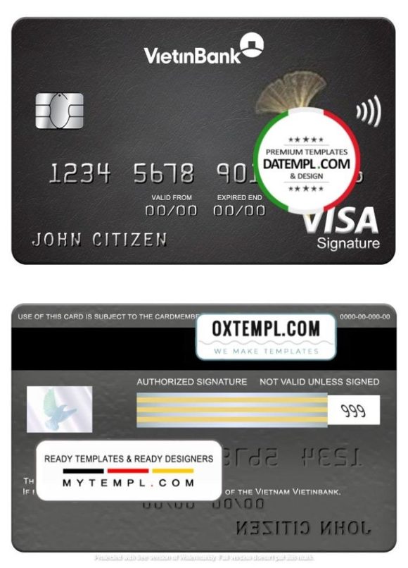 editable template, Vietnam Vietinbank visa signature card, fully editable template in PSD format