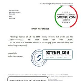 editable template, United Kingdom Starling bank reference letter template in Word and PDF format