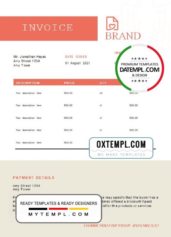 editable template, # basic bright universal multipurpose invoice template in Word and PDF format, fully editable