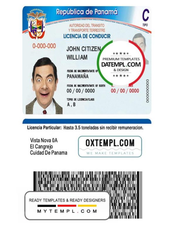 Panama driver license PSD template