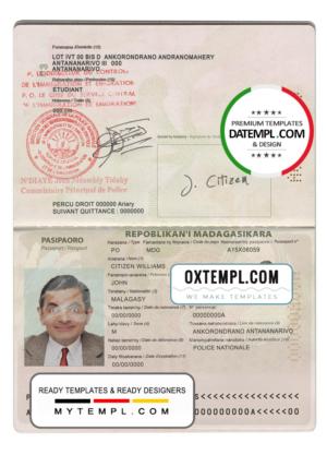 Madagascar passport template in PSD format, fully editable