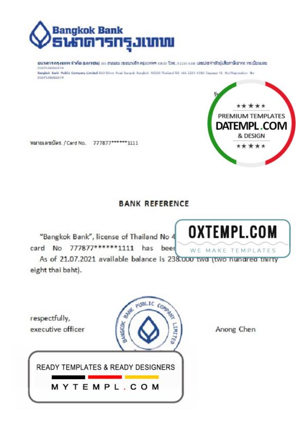 editable template, Thailand Bangkok Bank reference account reference letter template in Word and PDF format