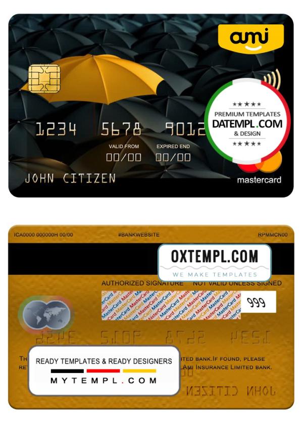 editable template, New Zealand Ami Insurance Limited bank mastercard, fully editable template in PSD format