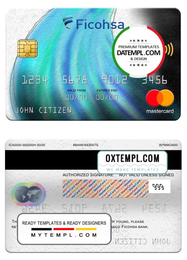 editable template, Nicaragua Banco Ficohsa bank mastercard, fully editable template in PSD format