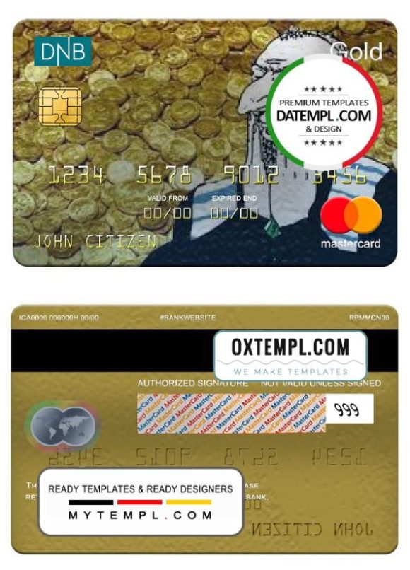editable template, Norway DNB bank mastercard gold, fully editable template in PSD format