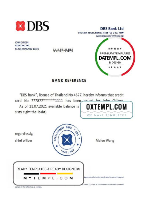 editable template, Thailand DBS bank reference account reference letter template in Word and PDF format