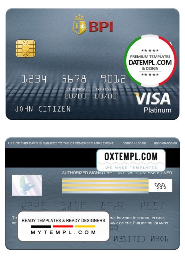 editable template, Philippines Bank of the Philippine visa platinum card, fully editable template in PSD format