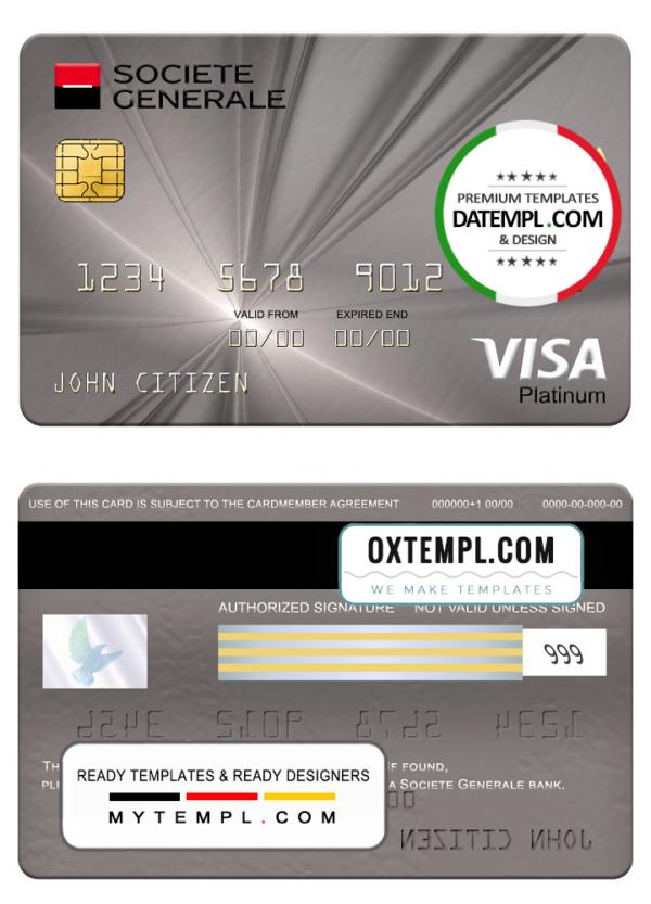 editable template, Serbia Societe Generale bank visa platinum card, fully editable template in PSD format