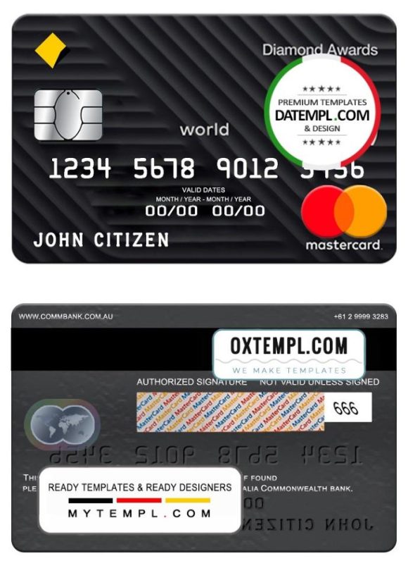 editable template, Australia Commonwealth bank mastercard template in PSD format, fully editable