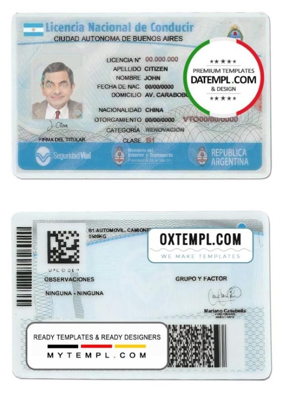 Argentina Buenos Aires driver license PSD template