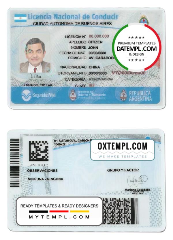 Argentina Buenos Aires driver license PSD template