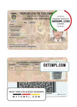 Colombia driving license template in PSD format, fully editable