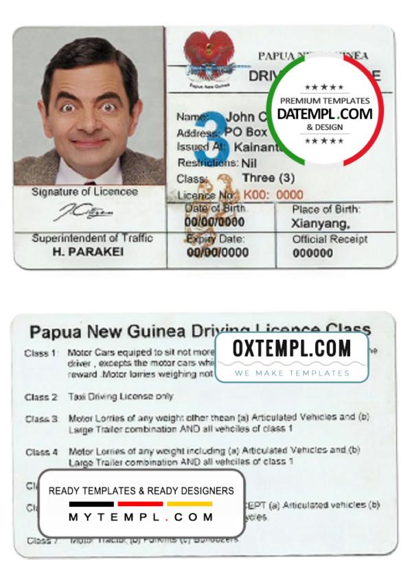 Papua New Guinea driver license PSD template