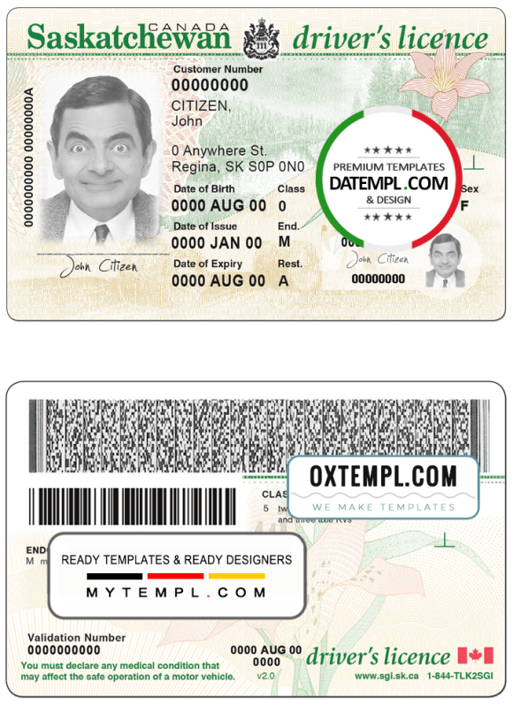 Canada province Saskatchewan driver license PSD template