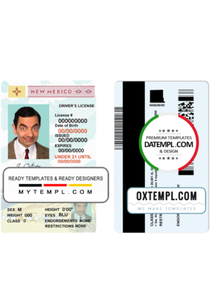 USA State New Mexico driving license template in PSD format, under 21