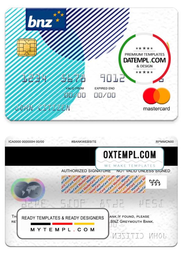 editable template, New Zealand BNZ Greymouth bank mastercard, fully editable template in PSD format