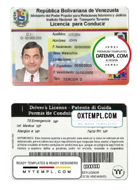 Venezuela driver license PSD template, fully edtable
