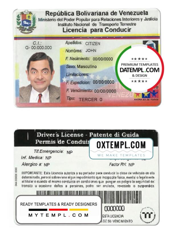 Venezuela driver license PSD template, fully edtable