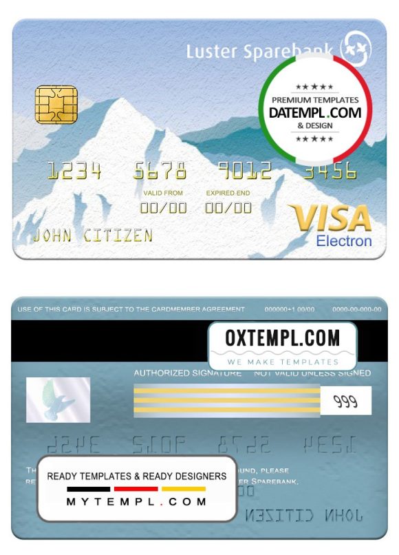editable template, Norway Luster Sparebank visa electron card, fully editable template in PSD format