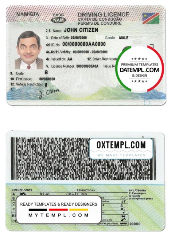 Namibia driver license PSD template