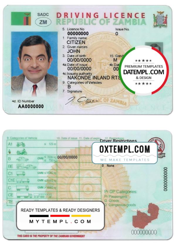 Zambia driver license PSD template