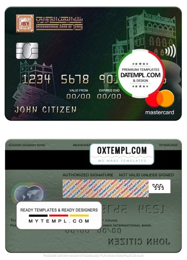 editable template, Yemen International bank mastercard, fully editable template in PSD format