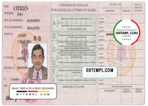 Guinea driving license template in PSD format, fully editable