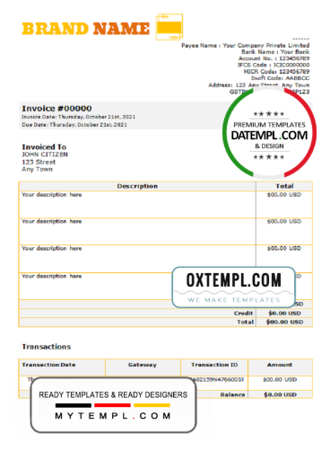 editable template, # yellow refresh universal multipurpose invoice template in Word and PDF format, fully editable
