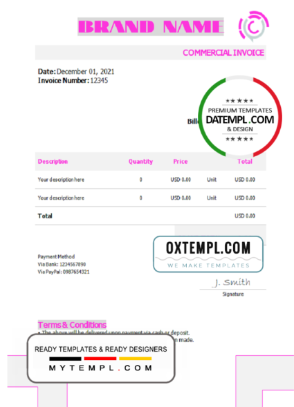 editable template, # art axis universal multipurpose invoice template in Word and PDF format, fully editable