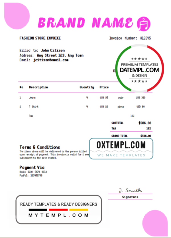 editable template, # fix fashion universal multipurpose invoice template in Word and PDF format, fully editable