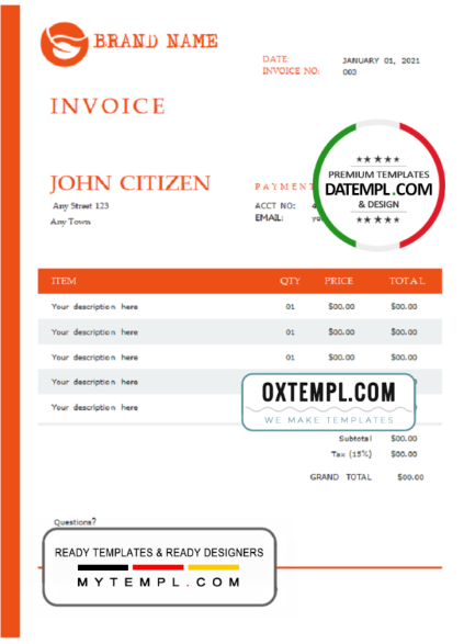 editable template, # central purpose universal multipurpose invoice template in Word and PDF format, fully editable