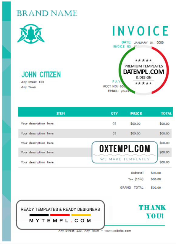 editable template, # choose work universal multipurpose invoice template in Word and PDF format, fully editable