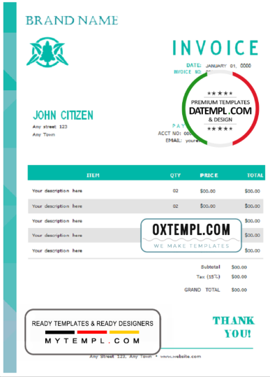 editable template, # choose work universal multipurpose invoice template in Word and PDF format, fully editable