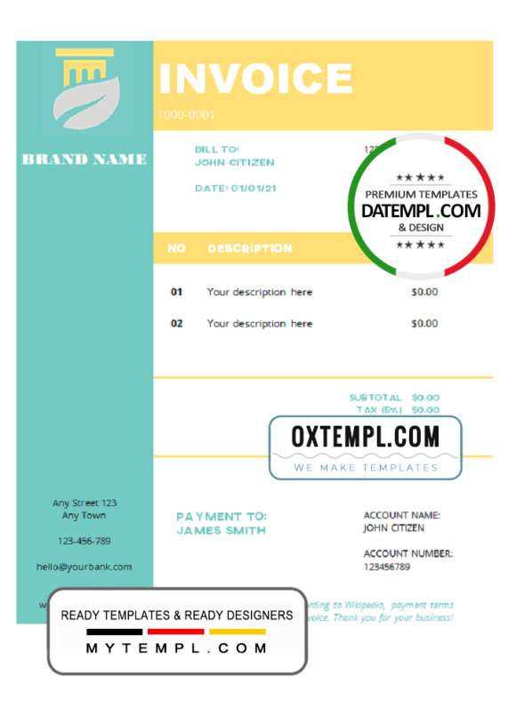 editable template, # robust built universal multipurpose invoice template in Word and PDF format, fully editable