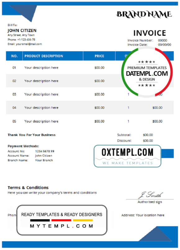 editable template, # social affect universal multipurpose invoice template in Word and PDF format, fully editable