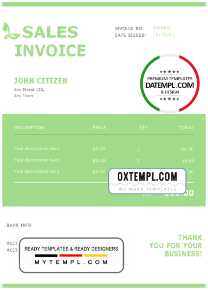 editable template, # sunset leaf universal multipurpose invoice template in Word and PDF format, fully editable