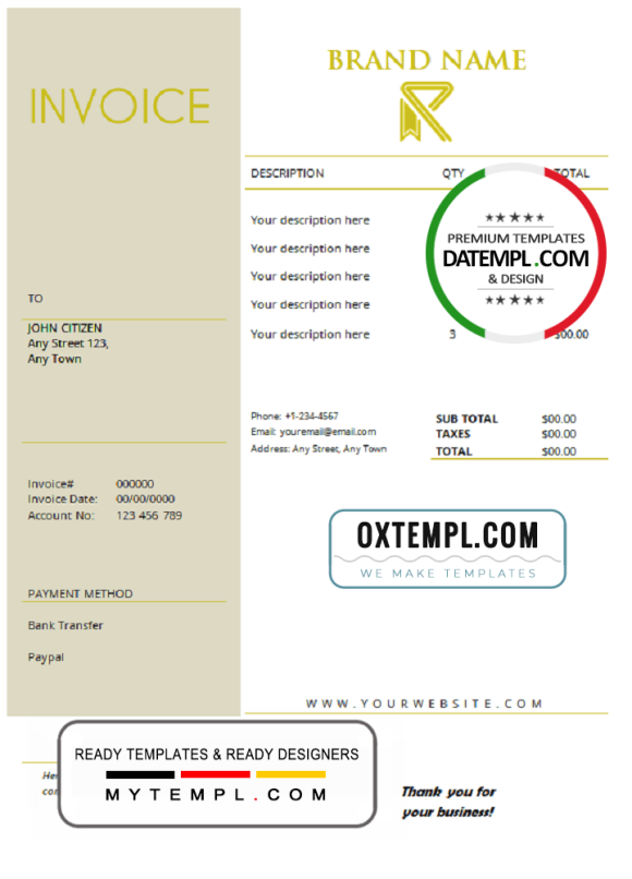 editable template, # super credible universal multipurpose invoice template in Word and PDF format, fully editable