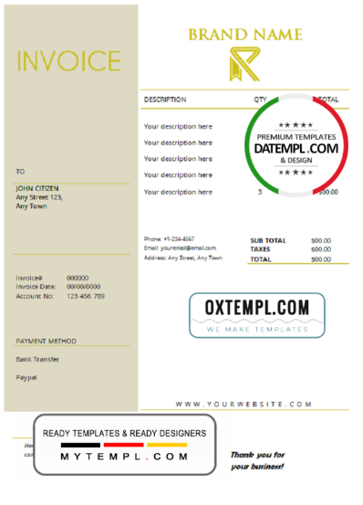 editable template, # super credible universal multipurpose invoice template in Word and PDF format, fully editable