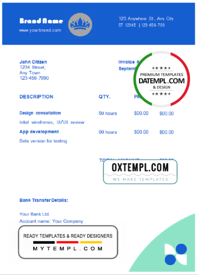 editable template, # swarming blue universal multipurpose invoice template in Word and PDF format, fully editable