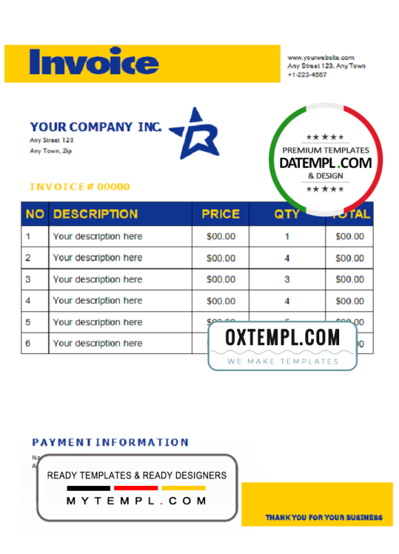 editable template, # think charge universal multipurpose invoice template in Word and PDF format, fully editable