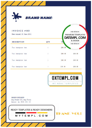 editable template, # time solution universal multipurpose invoice template in Word and PDF format, fully editable