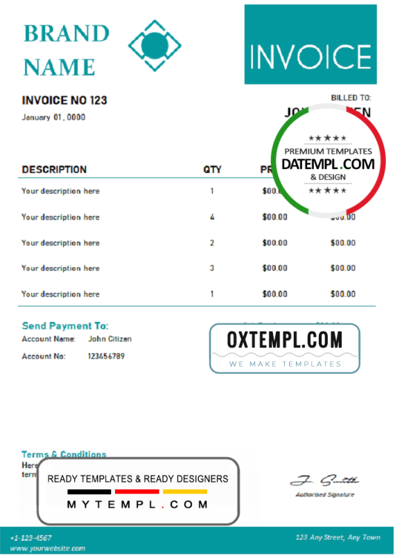 editable template, # variety select universal multipurpose invoice template in Word and PDF format, fully editable