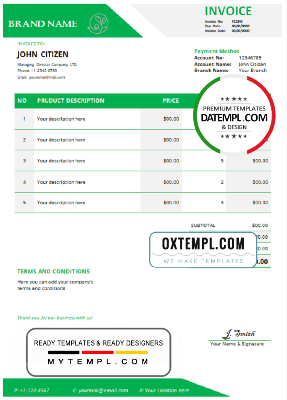 editable template, # fact connect universal multipurpose invoice template in Word and PDF format, fully editable