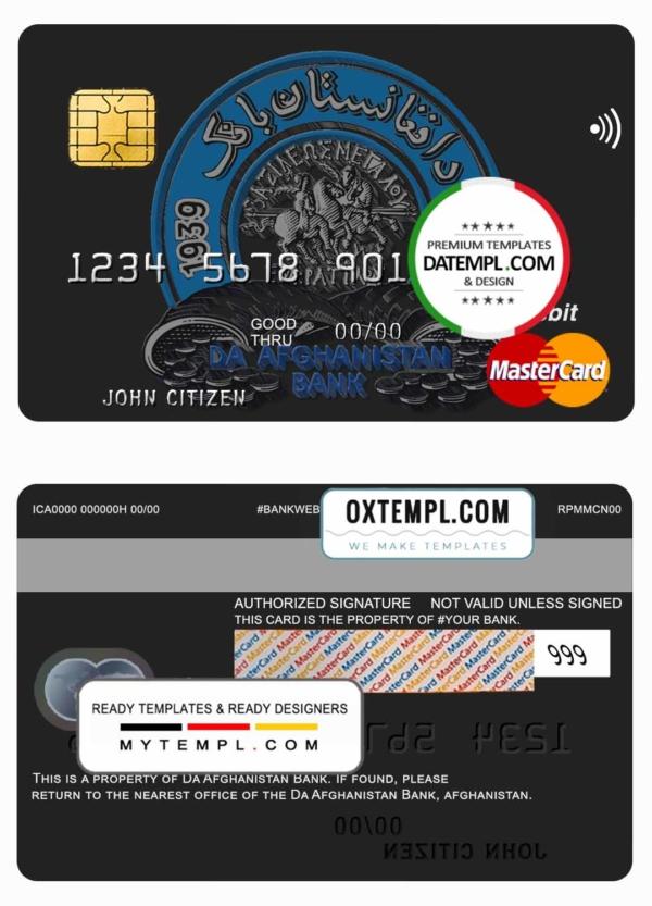 editable template, Afghanistan Da bank mastercard template in PSD format, fully editable