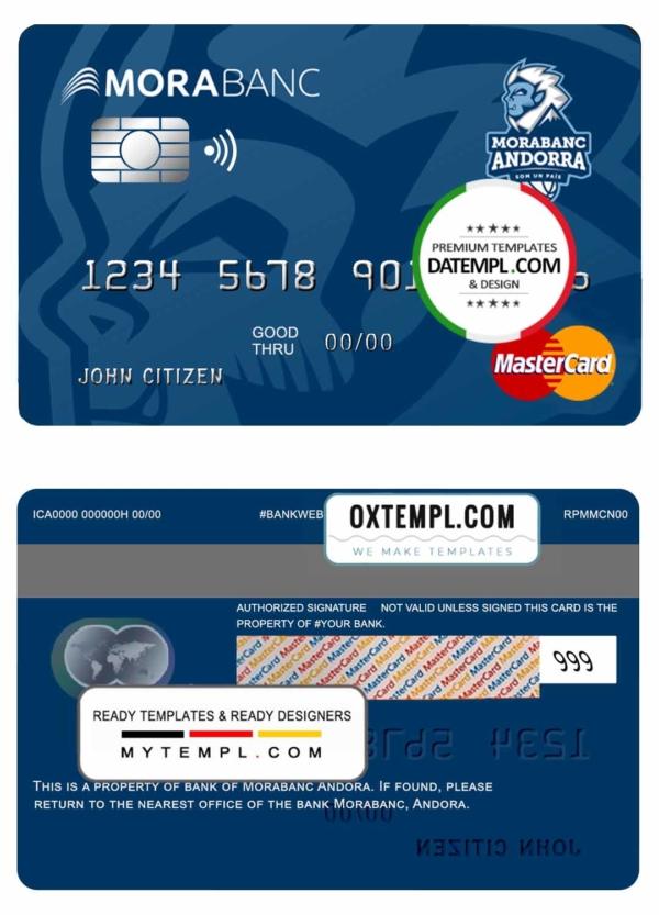 editable template, Andorra Morabank mastercard template in PSD format, fully editable