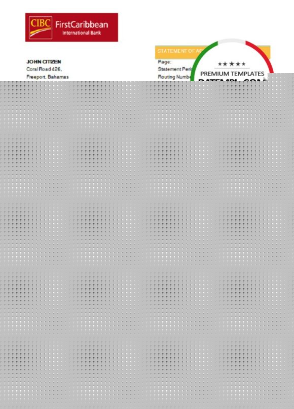 editable template, Bahamas FirstCaribbean International Bank (CIBC) bank statement template in Word and PDF format