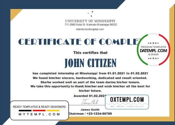 editable template, USA Internship certificate template in Word and PDF format