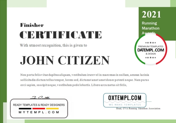 editable template, USA Running Award certificate template in Word and PDF format